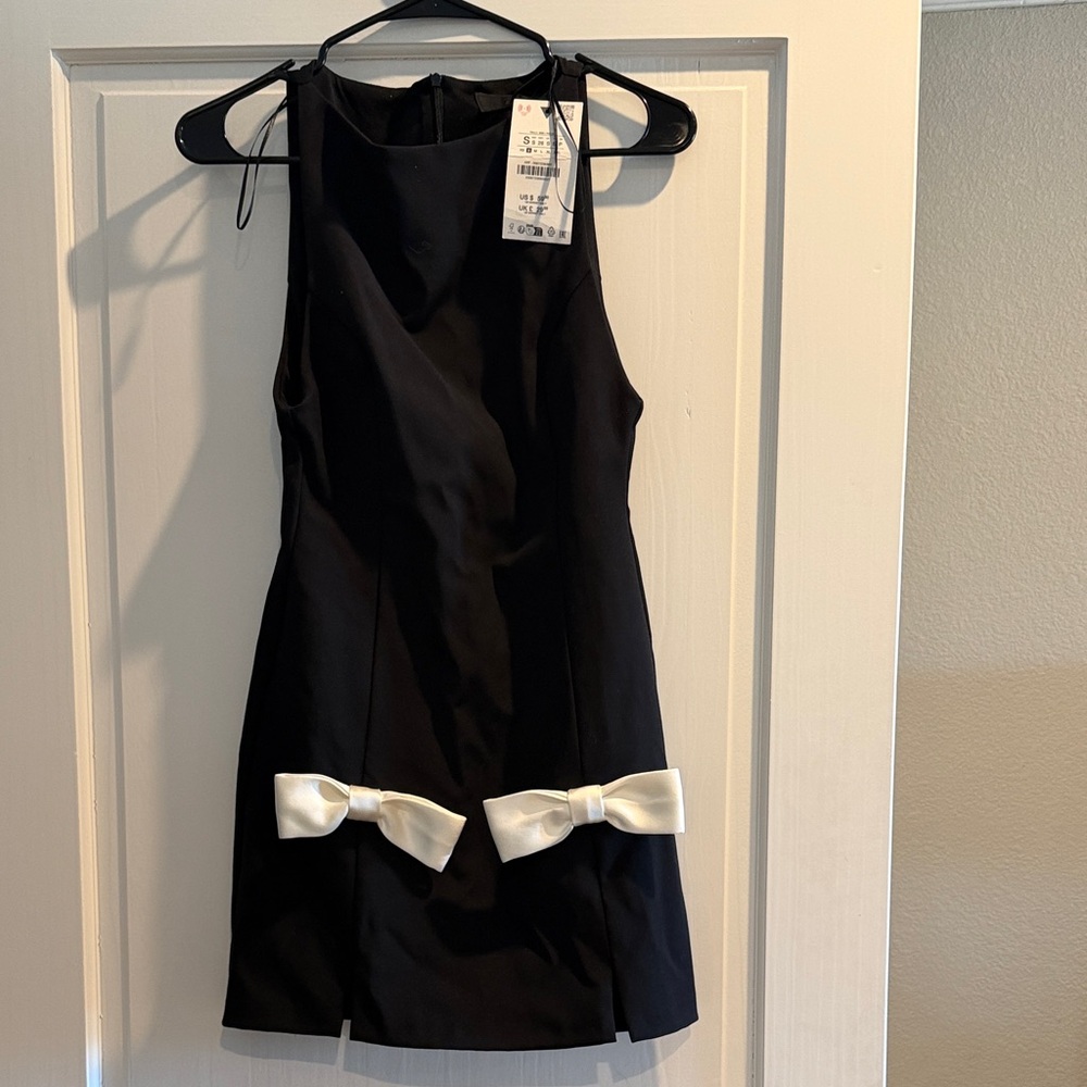 Zara Black Dress with White Bow Accents